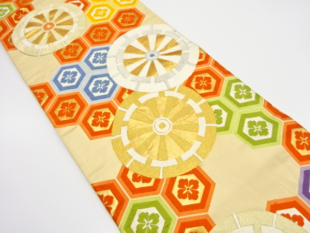 JAPANESE KIMONO / ANTIQUE FUKURO OBI / SILK / WOVEN FLORAL KIKKO